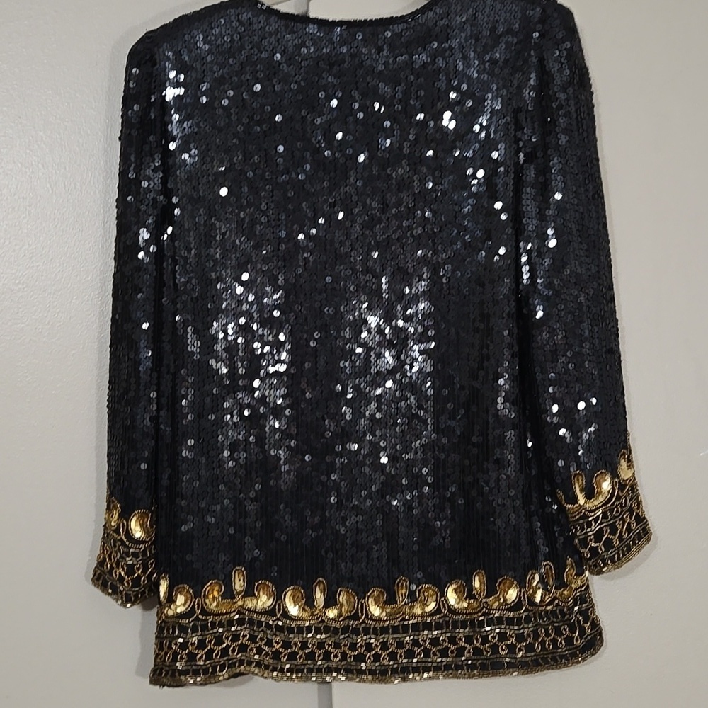 Stenay Sequin & Beaded Black and Gold Jacket Size Small - Picture 8 of 10